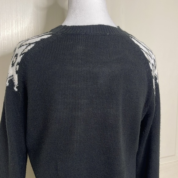 Neiman Marcus Womens Faux Fur Fair Isle Cable-Knit Sweater Black Size Small - Picture 8 of 12